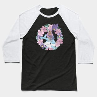 Mermaid dolphin floral ring Baseball T-Shirt